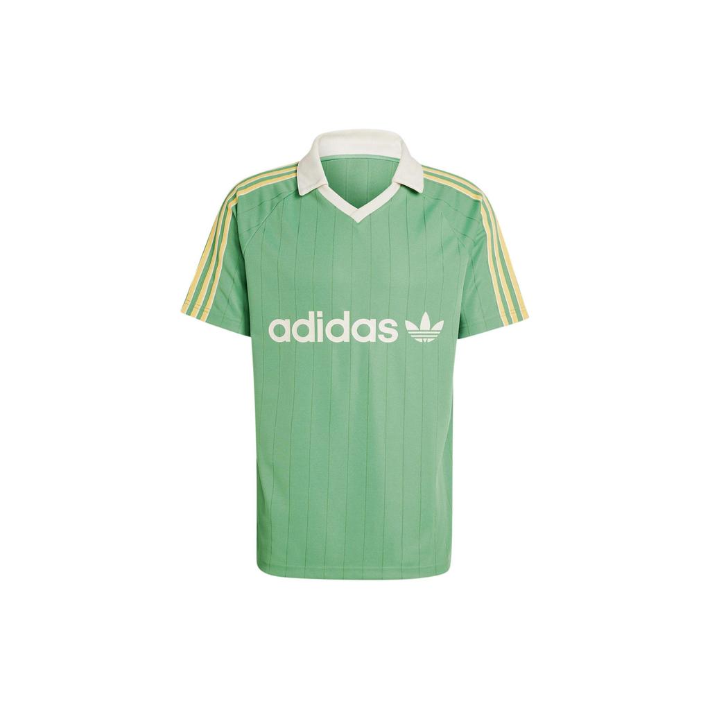 adidas Originals Gestreiftes Trikot V-Ausschnitt Poloshirt Grün IR9381