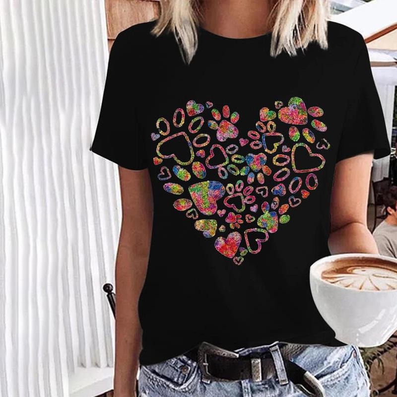 Women's Summer 3D Printed Round Neck Casual Top Short Sleeved T-shirt