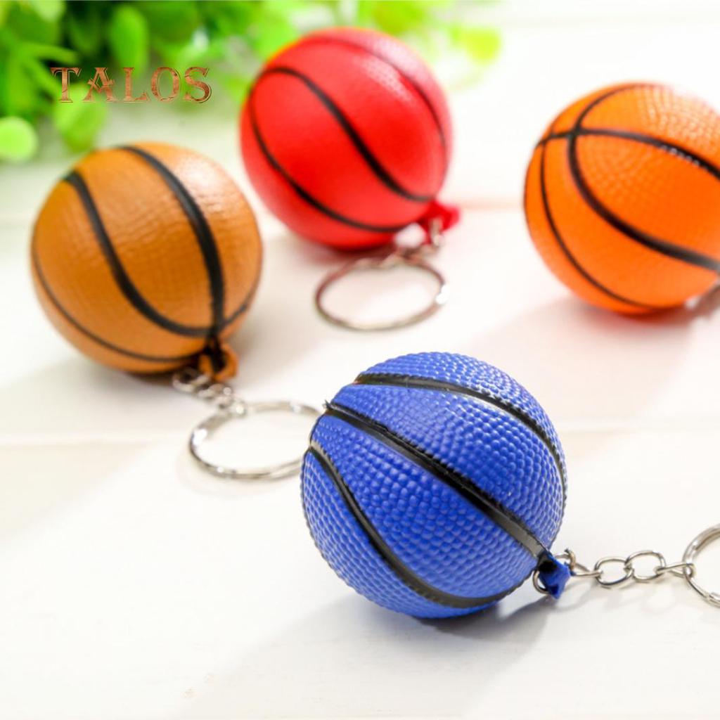 Cute Basketball Shape Sport Stress Ball Link Keychain Key Ring Bag Ornament Suspension Trinket