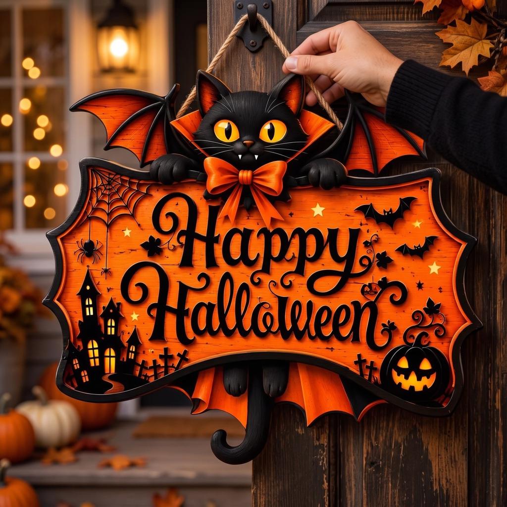 Halloween Hanging Sign with and Design for Indoor Outdoor Decoration