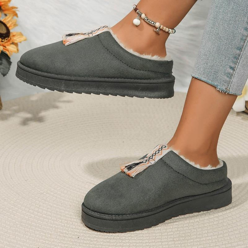 Winter Thick-soled Snow Boots Botas Mujer 2024 New Plush Slippers Fashion Solid Color Simple Home Warm Suede Women's Ankle Boots