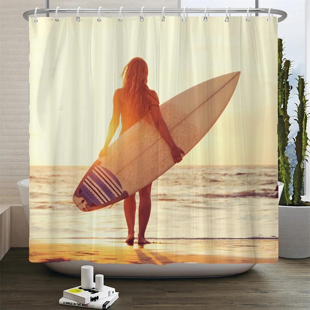 Summer Seaside Coconut Tree Waterproof Fabric Shower Curtain Bathroom Decoration Curtain Home Hawaiian style Shower Curtain
