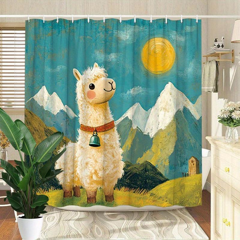 

Cute Sheep in the Mountains Shower Curtain - Water-Resistant, Easy to Clean, Adds a Cozy and Scenic Touch to Your Bathroom Decor W90XH180cm