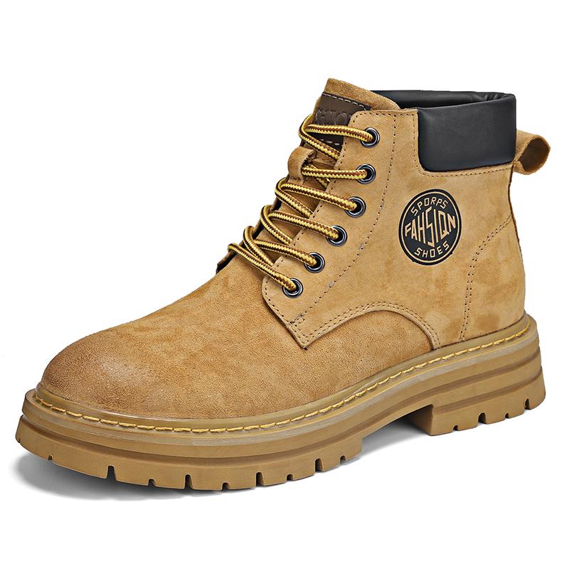 Chaussures de Mode Printemps Hiver Résistantes Cuir Véritable Bottes de Moto Semelle Souple Travail Antidérapantes Bottes Jaunes pour Hommes Femmes Bottes