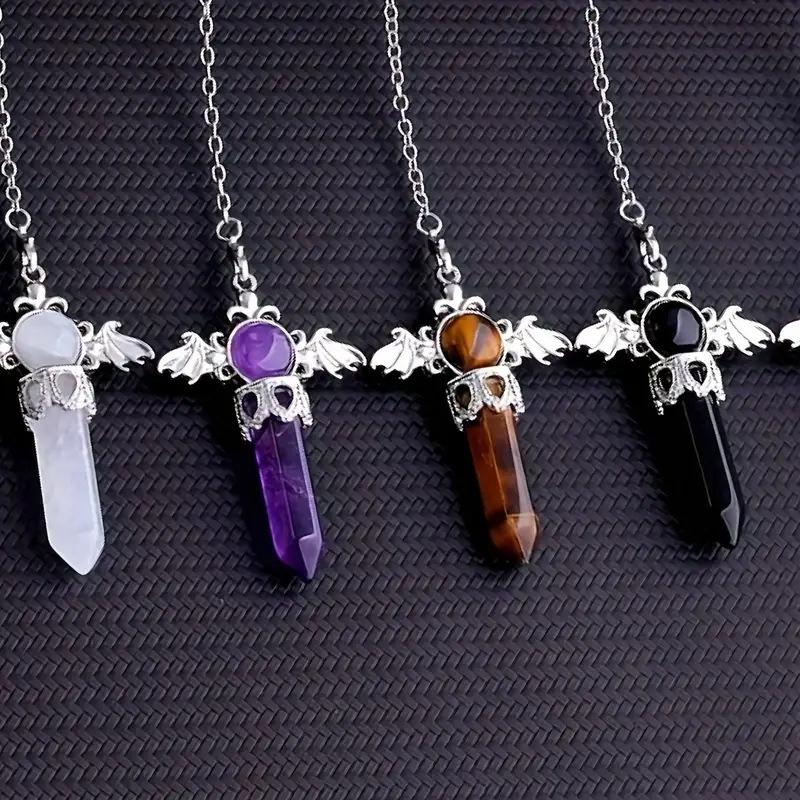 Natural Stone Angel Hexagonal Crystal Pendant - European-American Style