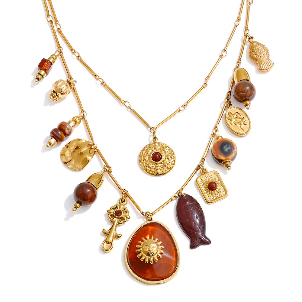 

Yhpup Double Layer Charms Pendant Trendy Fish Resin Accessories Necklace for Women Waterproof France Handmade Luxury Jewelry