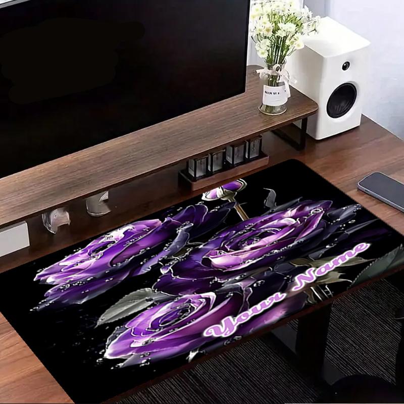 1PC Custom Name Purple Roses Sparkle Mouse Pad, Keyboard and Mouse Desk Pad, for Computer Notebook Birthday Gift For Any Room Or Office