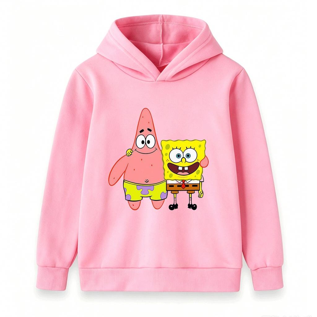 Kids Boys Girls Hoodie, Cute Cartoon Star Sponge Printed Pullover Hooded Sweatshirt Casual Warm Top for Toddlers