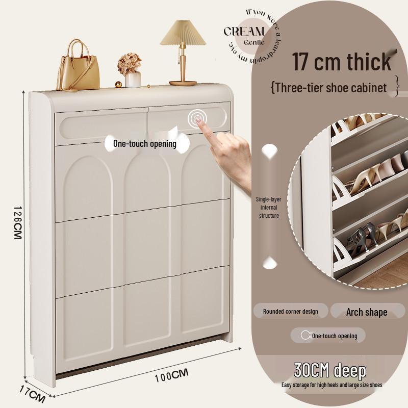 Ultra-Thin Flip-Top Shoe Cabinet & Coat Rack for Entryway Hallway Storage