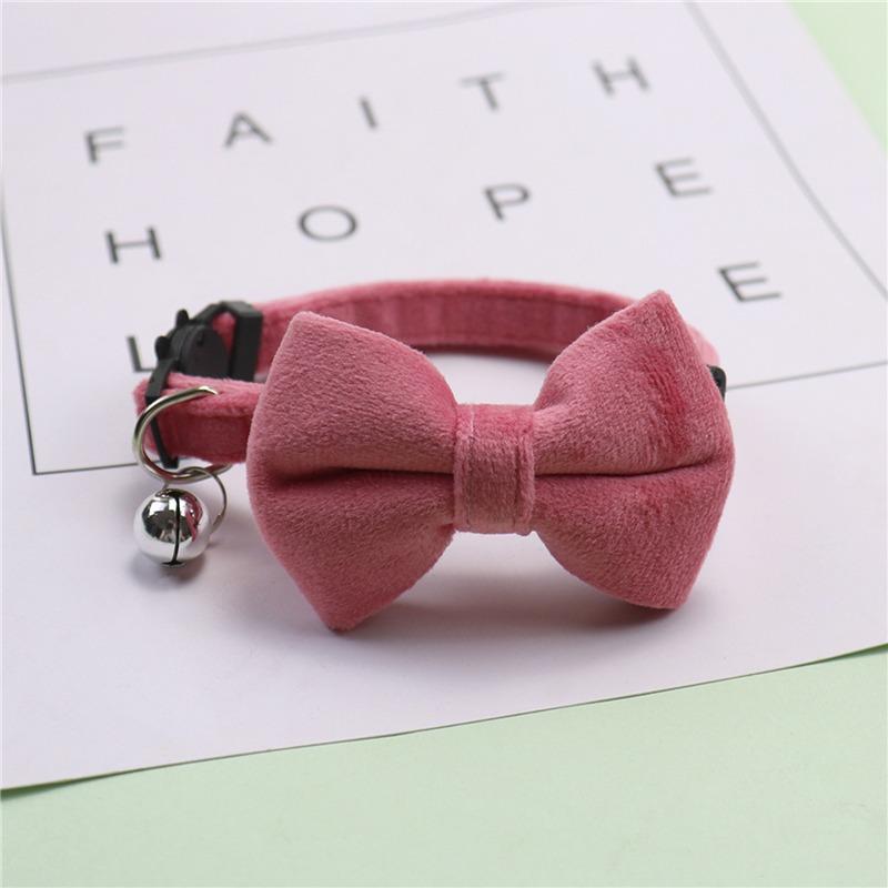 Cat Velvet Collar Solid Color Bowknot Puppy Chihuahua Collars with Bell Adjustable Safety Buckle Cats Bow Tie Pets Accessories