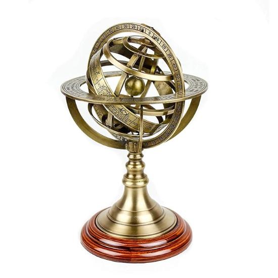 Astrolabium, Antik, 5 Zoll, Armillary, Messing, Tischglobus, Kugel, Holzsockel, Vintage-Geschenk – Messingglobus, Astrolabium, Armillary, Weihnachtsdekoration
