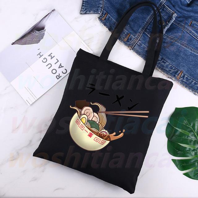 Anime Peripheral Japan's Anime Ramen Righteous Ardour Shopping Bag Women Canvas Tote Bags Eco Bag Shopper Shoulder Bags Black