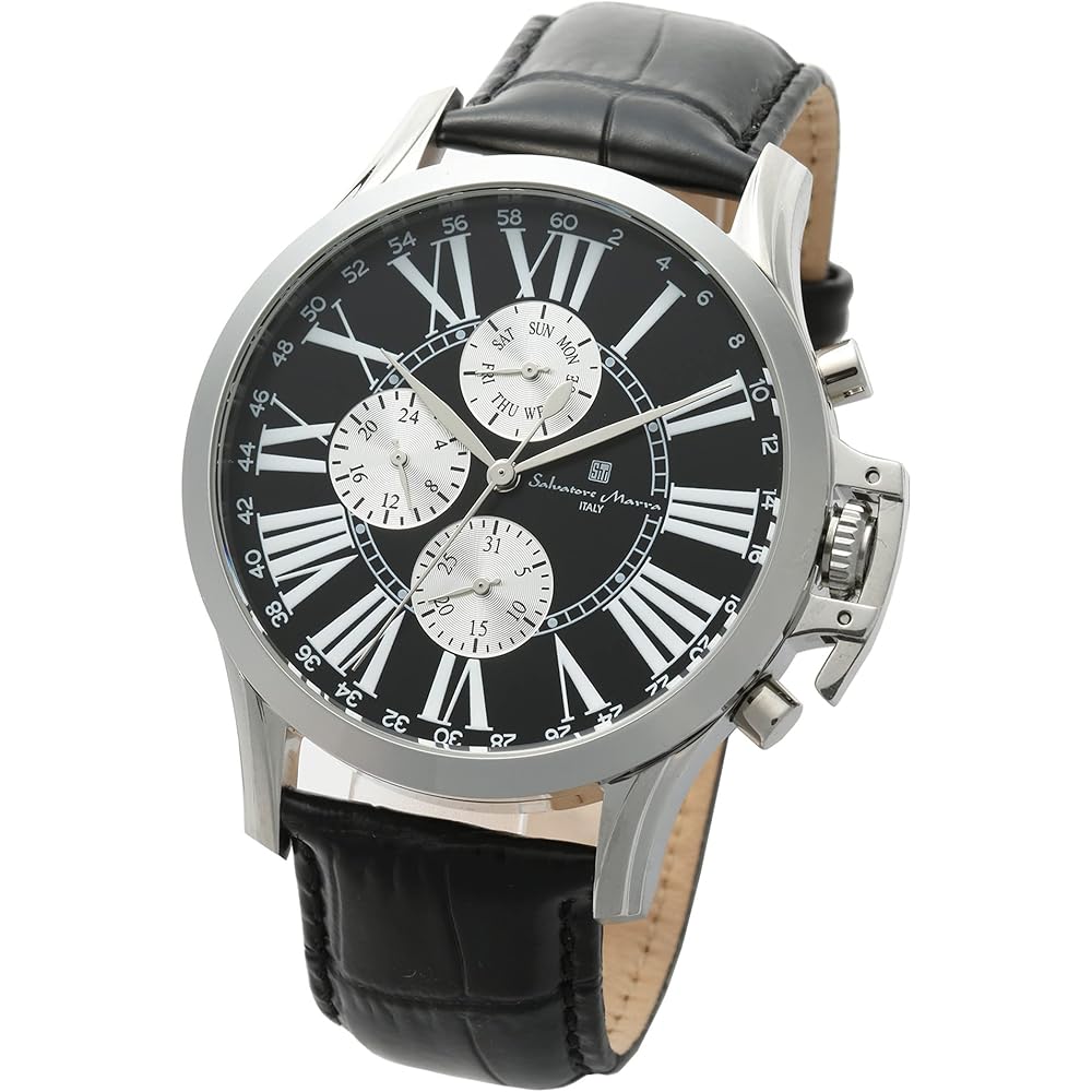 Salvatore Marra Men s Quartz Analog Watch Black Leather Strap Casual Business with Watch Cloth