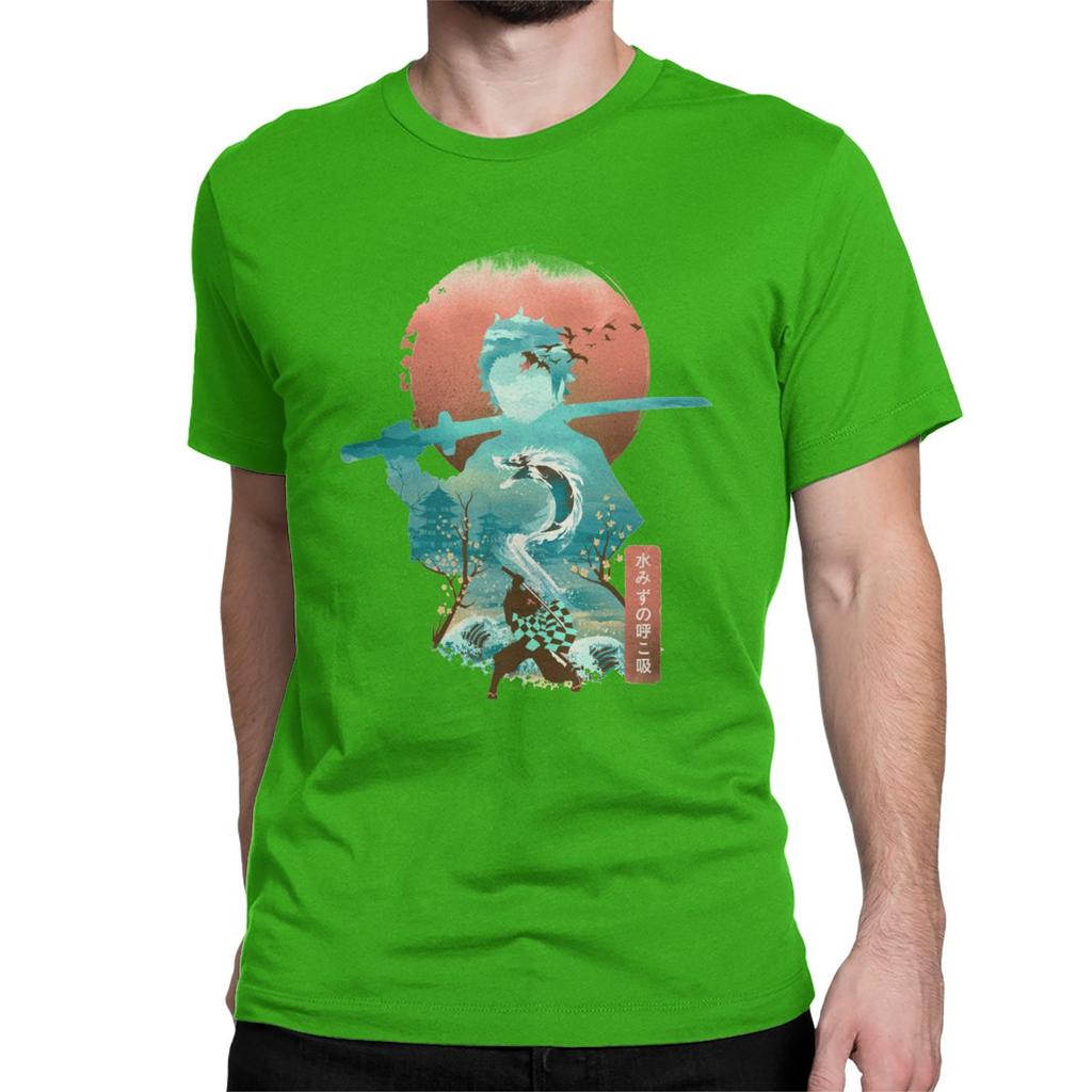 Men T Shirt Ukiyo E Breath Of Water Classic Vintage Pure Cotton Tee Shirt Demon Slayer