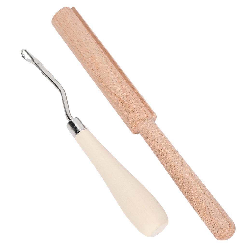 Gebogene Knüpfhaken Nadel DIY Handgefertigt Teppich Häkelnadel Holz Fadenabschneider Set