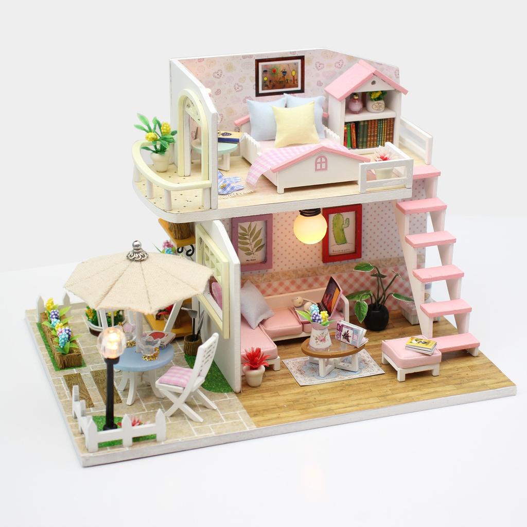Kit de maison de poupée en bois, puzzle à assembler, modèle de construction, jouet, décoration de chambre à coucher avec meubles, maison de poupée en bois