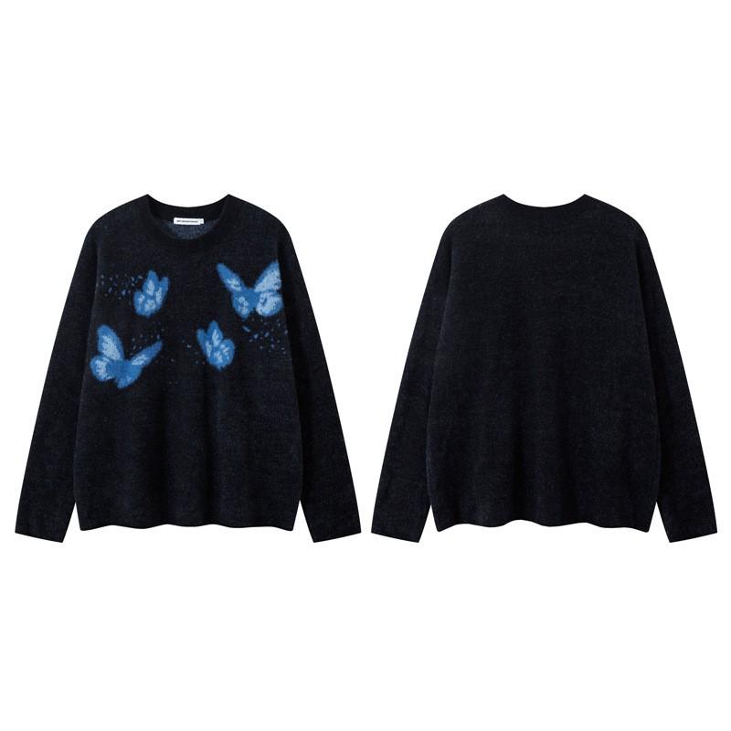 Unisex Oversized Knit Sweater With Butterfly Jacquard Soft Cozy Winter Pullover Youth Streetwear