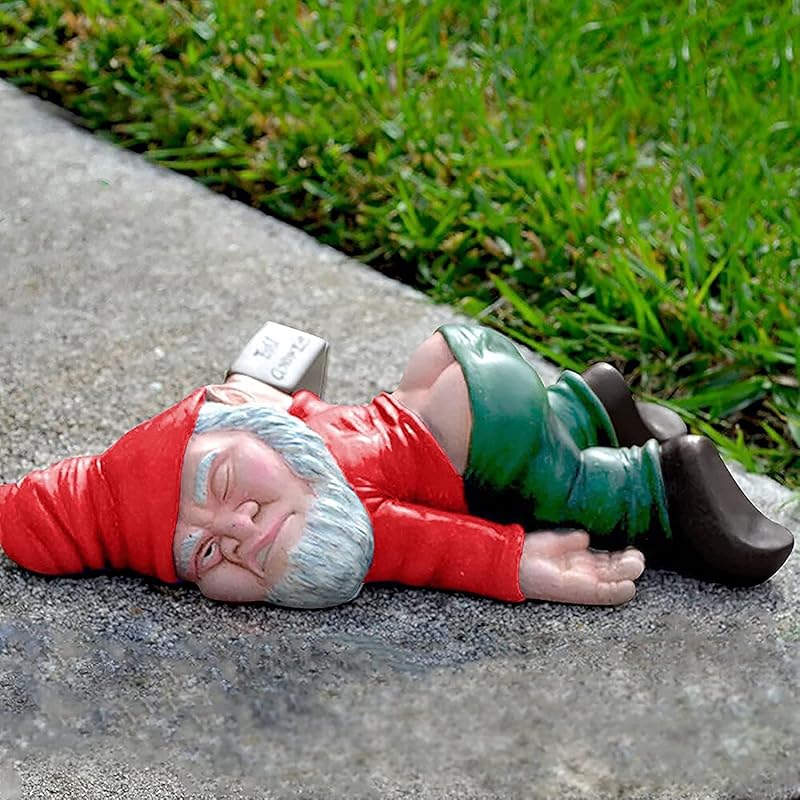 Large 9.5 Inch Funny Drunk Gnome Garden Decor, Creative Garden Gnomes Outdoor Patio Decor, Resin Statues Gift, Yard Decorations Outdoor Decorations