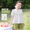 Girls' Summer New Set Cartoon Printed Short Sleeved T-shirt, Doll Shirt, Casual Shorts, Medium and Large Children's Thin Two-piece Set