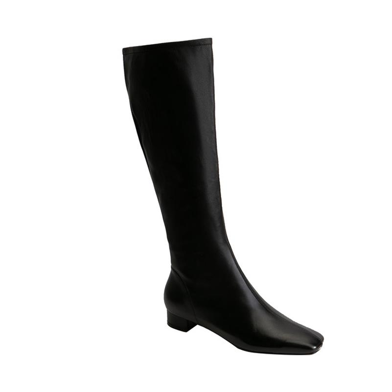 

Meotina/женские сапоги для верховой езды, туфли из натуральной кожи, длинные сапоги на низком каблуке, женские сапоги до колена на толстом каблуке с квадратным носком на молнии, осенне-зимние 34 чёрный