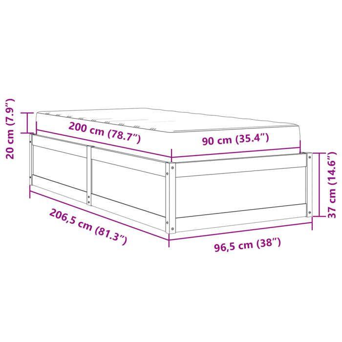 VidaXL Lit avec matelas blanc 90x200 cm bois massif de pin, meuble de chambre à coucher, lit en bois, lit en palette, 3281944
