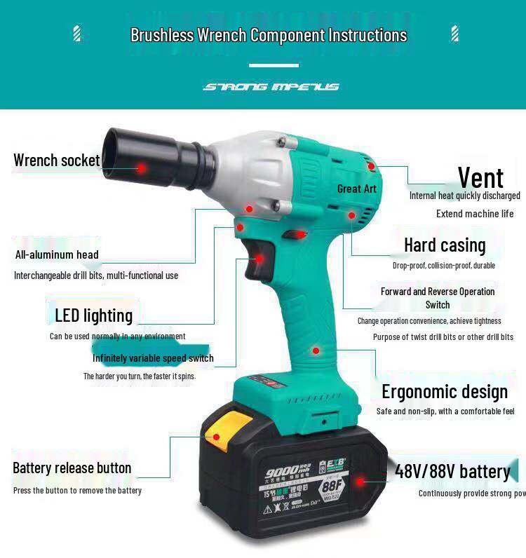 Large Brushless Impact Wrench with Lithium Battery for Scaffolding