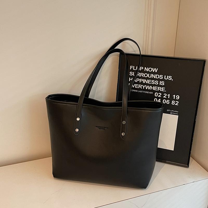 Simple Solid Color Large Capacity Women Tote Bags High End Fashi Soft Leather Shoulder Bag Vintage Travel Commuting Handbags