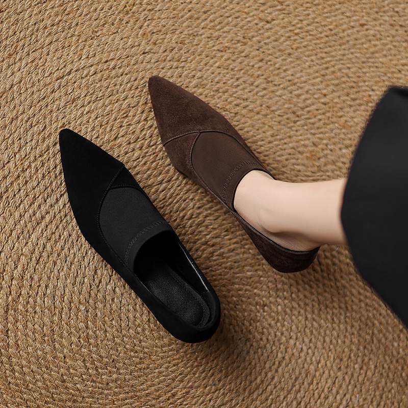 Krazing Pot Sheep Suede Autumn Winter Shoes Stiletto Med Heels Size 43 Size 42 Pointed Toe Deep Mouth Pumps