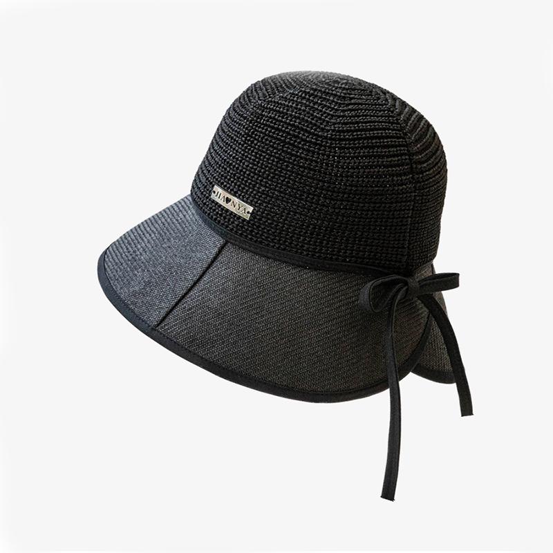 Hat Versatile Style Straw Woven Minimalist Black Female Sunshade Hatscaps