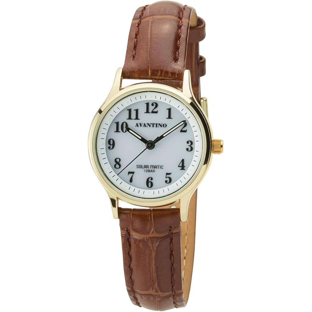 Crepha Analog Women s Solar Rechargeable Watch Brown Leather Strap AV-AL172-WTG