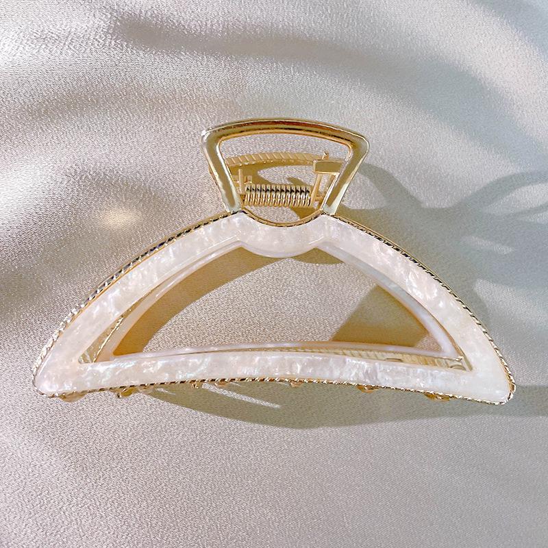 European & Korean Style Large Acetate Half-Circle Hair Claw - Elegant Alloy Hollow Hair Clip