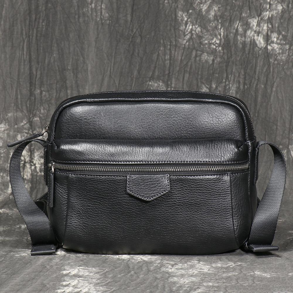 Men S Leather Multi-Functional Shoulder Bag Fashionable Versatile Cowhide Messenger Bag Business Trip Messenger Bag чёрный