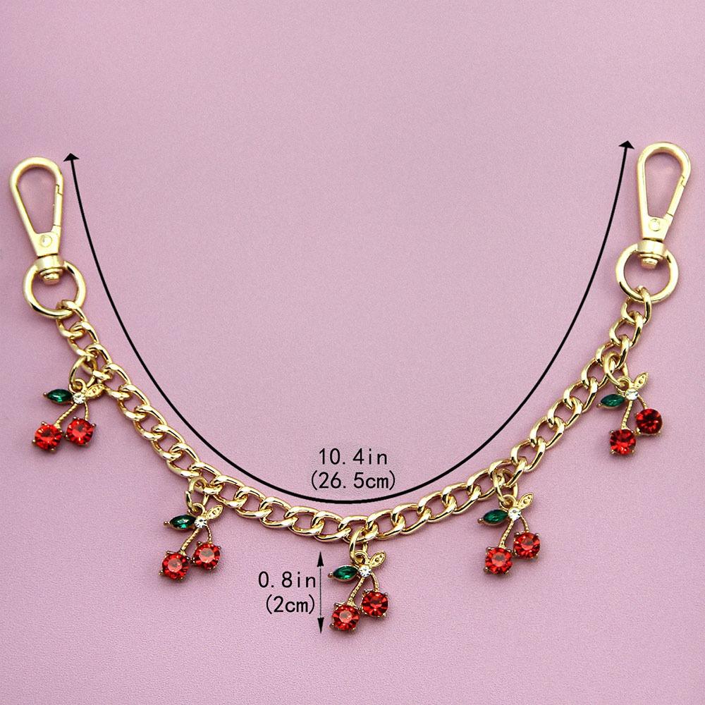 DIY Zinc Alloy Bag Hanging Chain with Cherry Pendant Detachable Clothing Pants Chain Shoulder Bag Carrying Chain for Woman