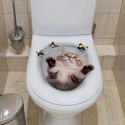 Funny 3D Cat Toilet Stickers DIY Self-adhesive Wall Sticker Water Resistant Squirrel Toilet Seat Decals