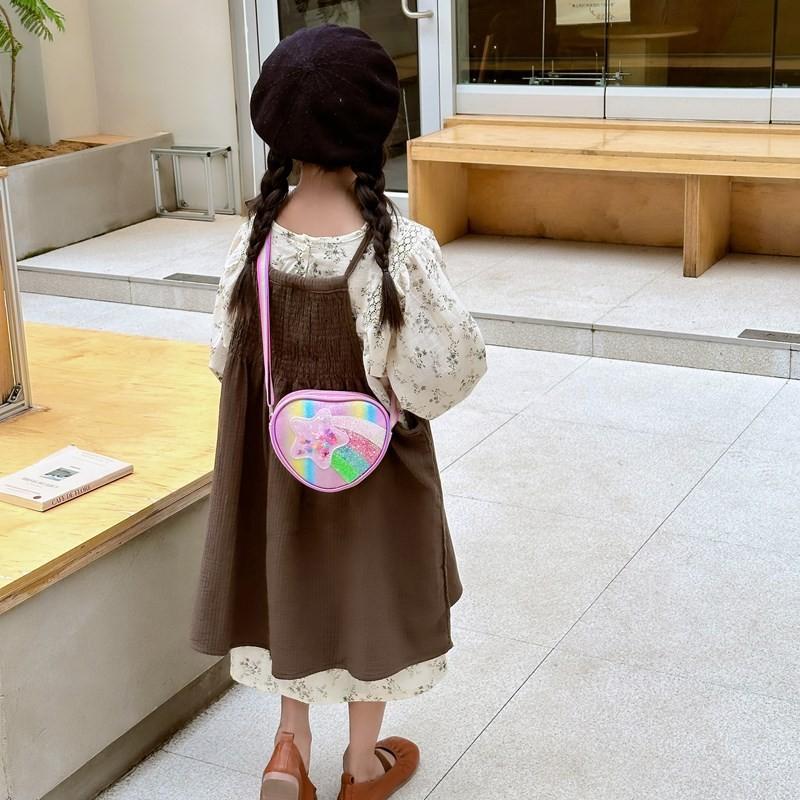 Adorable Cartoon Star Shoulder Bag For Girls With Rainbow Stripes And Heart Design