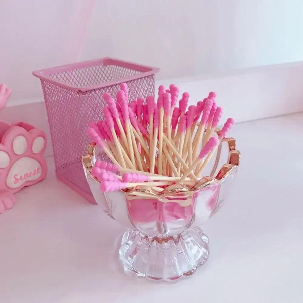 500/100 Stück Rosa Doppelseitige Wattestäbchen Stäbchen Weibliches Make-up-Entferner Wattestäbchen Spitze für Medizinische Nase Ohren Reinigungszubehör