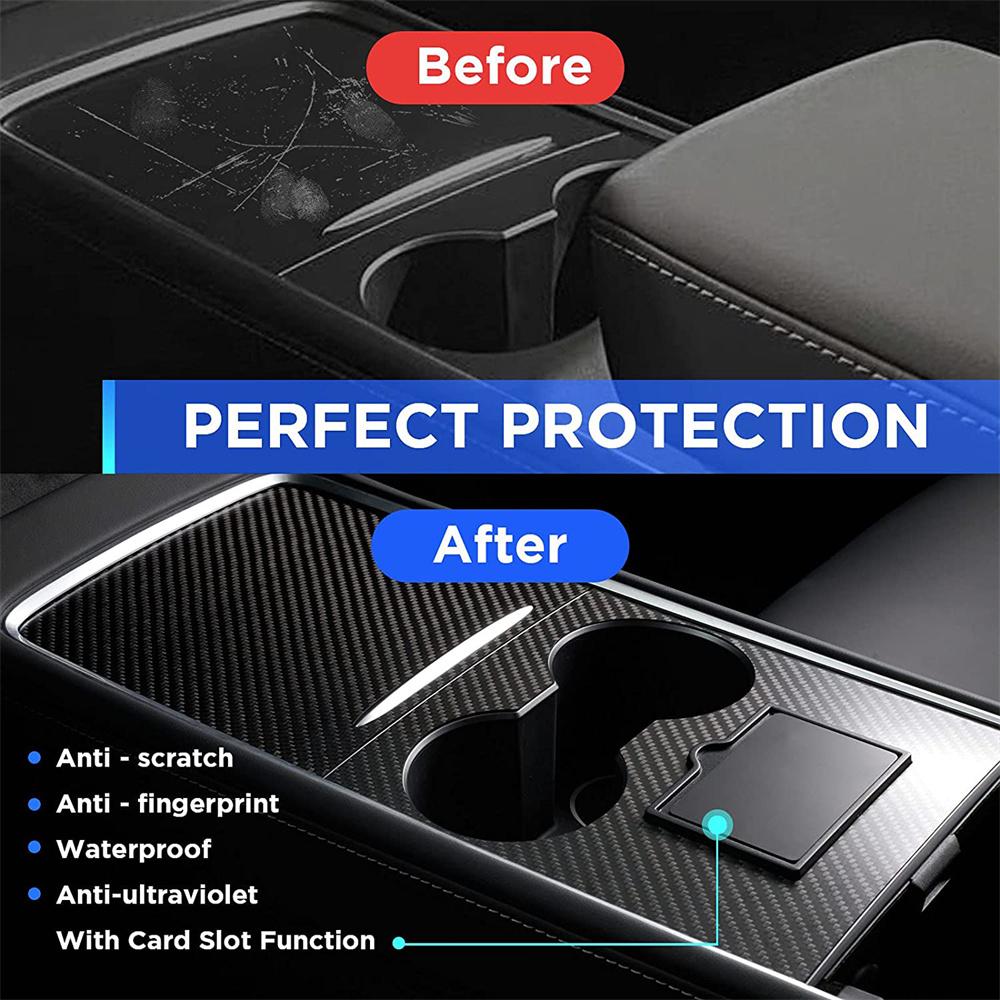 1 Black Center Console Wrap Cover Kit Fits For 2021-2022 Tesla Model 3 Model Y