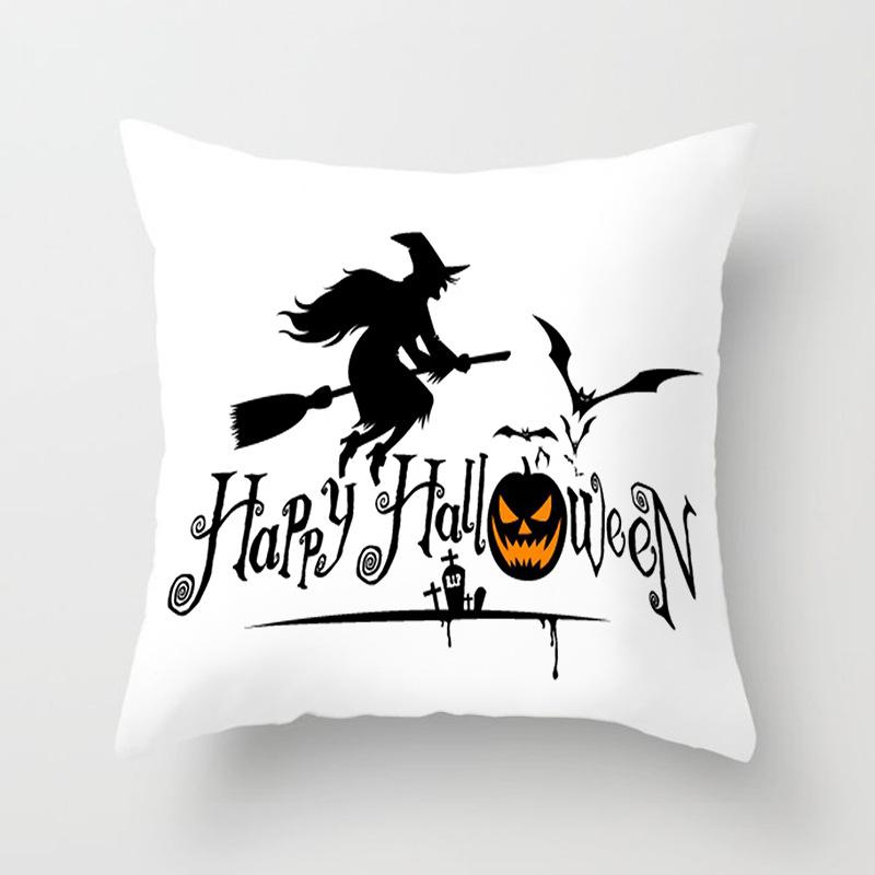 New Halloween Black and White Skull Pumpkin Printed Peach Leather Velvet Pillowcase Sofa Office Cushion Cover