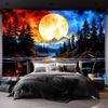 Night Sky Moon View Tapestry Wall Art, Forest Lake Nature Landscape Tapestry for Living Room Bedroom Decor