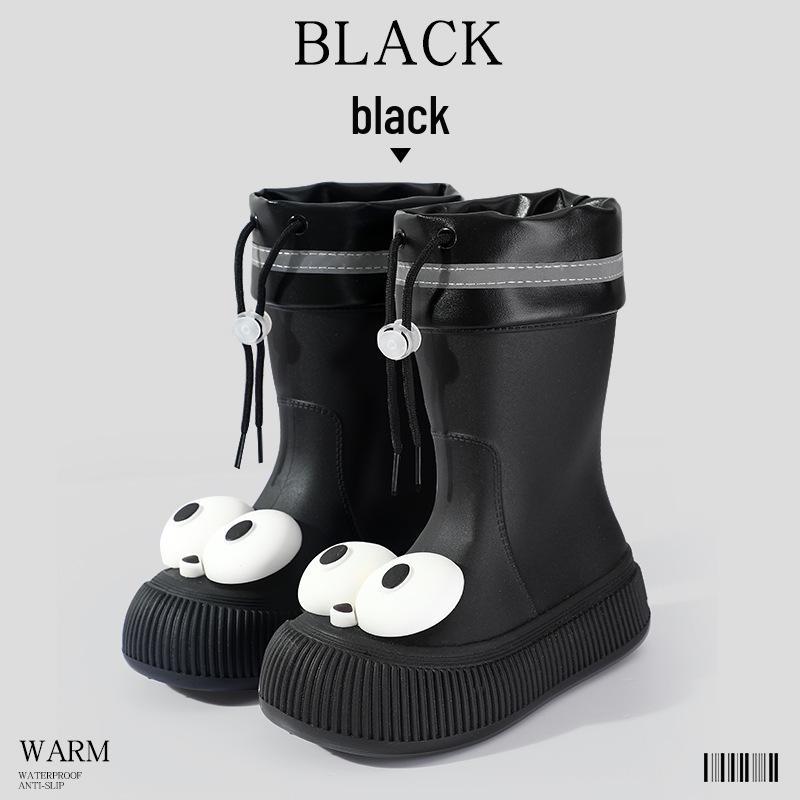 Women's Fashion Rain Boots: Non-Slip, Waterproof, Fleece-Lined, Mid-Calf Boots for Ladies & Kids - Perfect for Outdoor Wear.