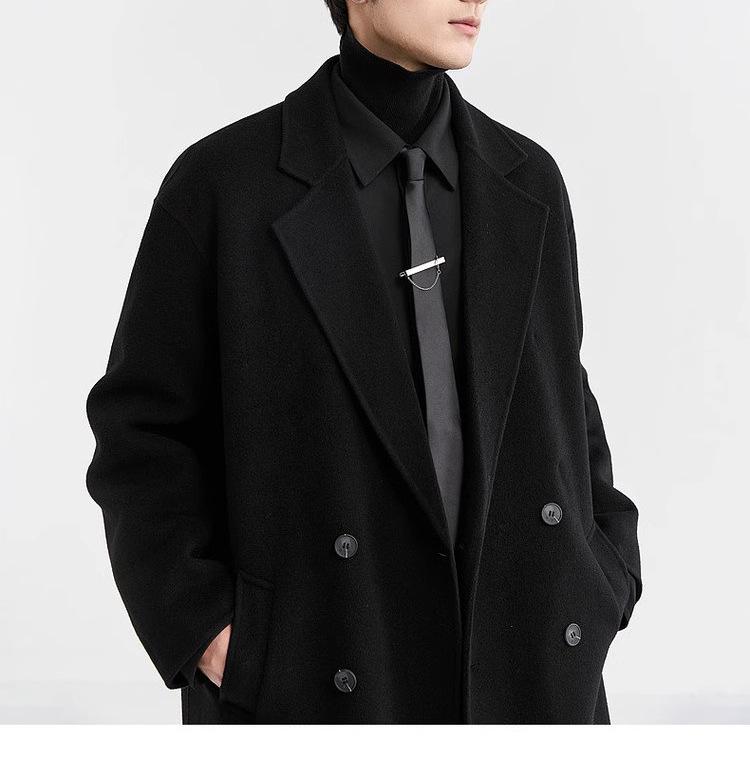 Men's Long Wool/Down Lapel Winter Coat