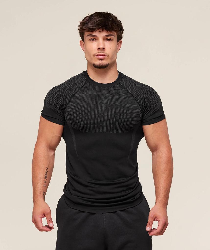 GYMSHARK Herr Quick-Dry Andningsbar Kompressionströja, Kortärmad Muskellinje T-shirt
