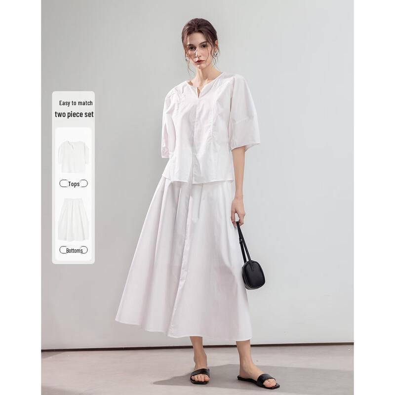 

Demana Women s Cotton Puff Sleeve Top & A-Line Skirt Set L