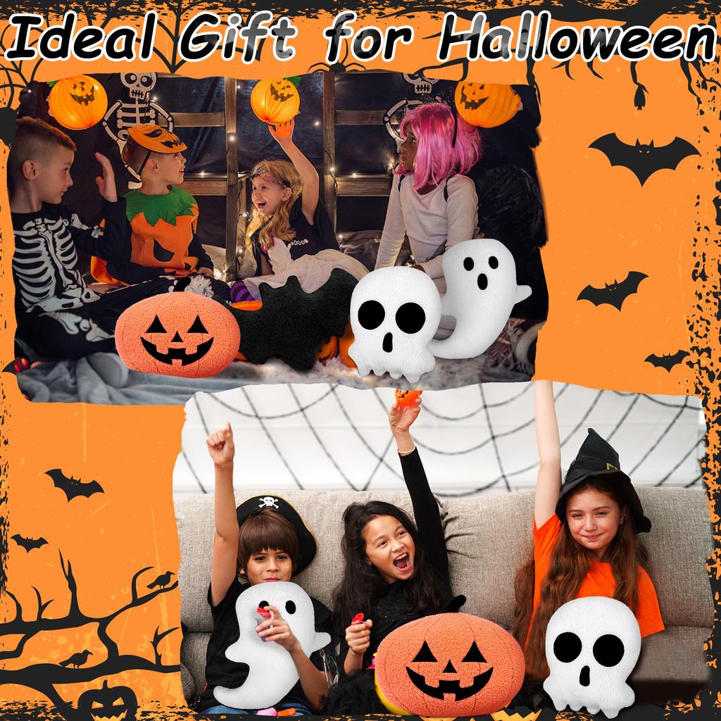 4 Pcs Halloween Shape Pillow Halloween Decor Throw Pillow Pumpkin Throw Pillow Decorative Spooky Pillows Plush Soft Bat Skeleton