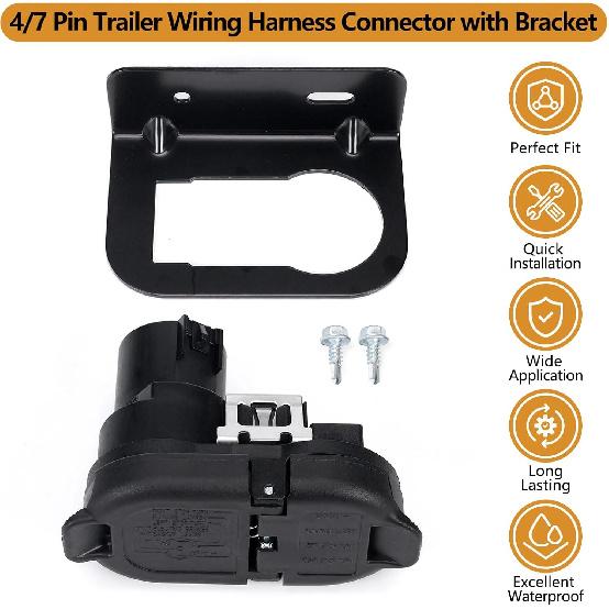 4/7 Pin Trailer Wiring Harness Connector With Mounting Bracket, 7 Way Blade And 4 Way Flat Towing Adapter Plug Compatible With Ford, GMC, Dodge Ram,