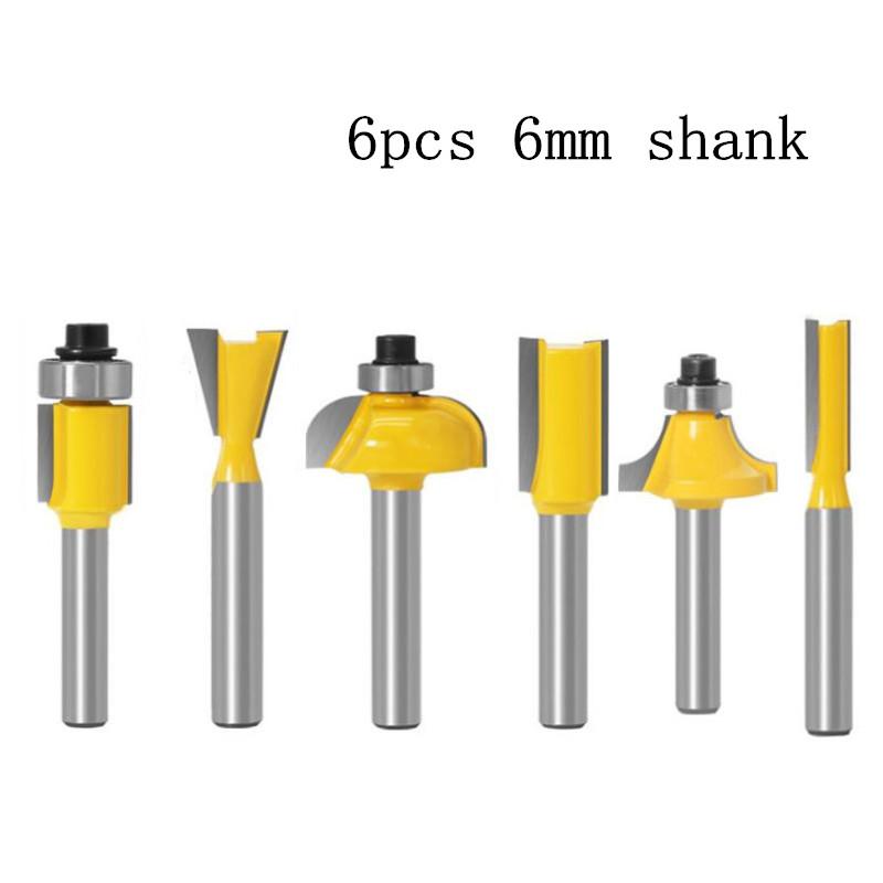6pcs Wood Milling Cutter Set Wood Trimming Straight Milling Cutter Wood Working Router Tools 6mm 1/4inch Shank