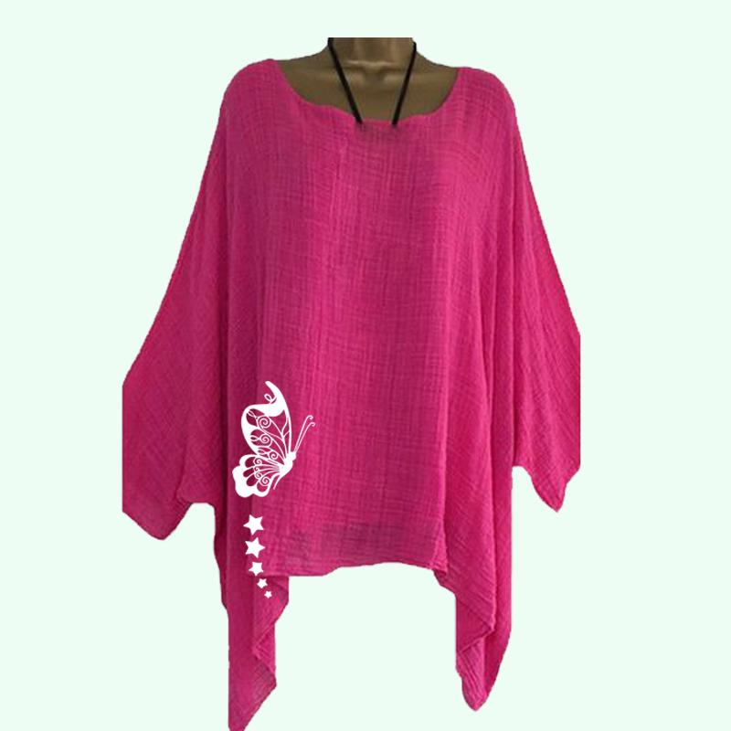 Übergröße DamenDünnes Baumwollleinenhemd Frühling&Sommer Lässig O-Ausschnitt Locker Langarm Top Damenmode Blumendruck Langes Hemd