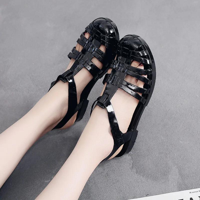 

Летние Новые Модные Дышащие Босоножки Баотоу для Женщин Подошва Низкий Каблук Прозрачные Кристальные Желейные Туфли Летняя Женская Обувь 40