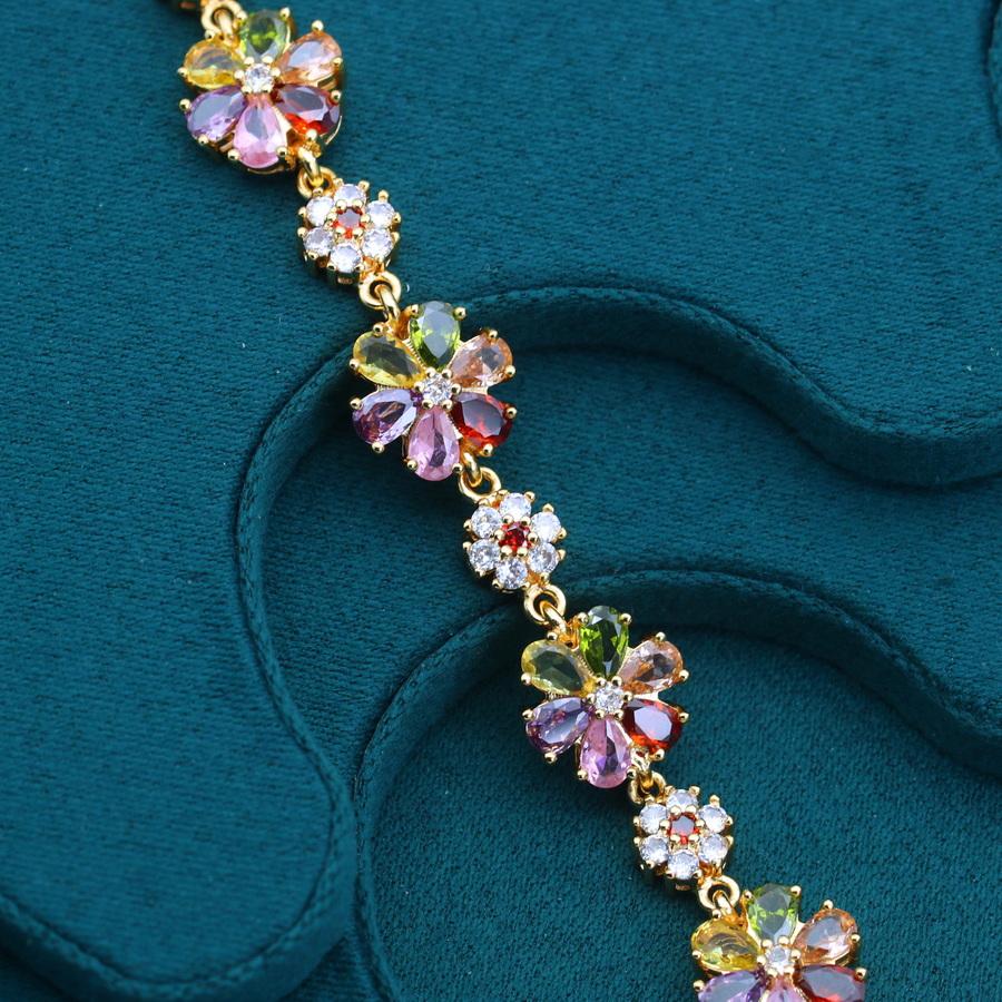 Gold Plared Multicolor Zirconia Bracelet Wedding Jewelry For Women Party Gift