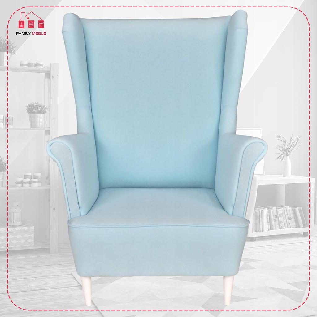 Wing Chair MAX with Footstool Scandinavian Family Furniture Pastel Blue